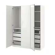PAX / FARDAL/ÅHEIM wardrobe combination, white/high-gloss/white mirror glass, 150x60x201 cm
