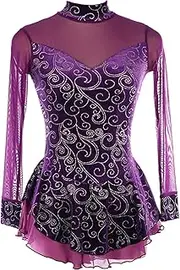 [Zagitova] Figure Skating Dress for Girls Graceful Open Back Patchwork Sheer Long Sleeve Printing Competition Dance Wear