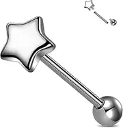 [OUFER Body Piercing] Titanium Tongue Piercing Bars Internally Nipple Bars Heart Star Tongue Piercing Jewellery 14G Nipple Tongue Bars