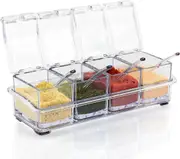 Seasoning Box, Clear Acrylic Spice Pots Storage Container Jars With Spoons - Make Cooking Simple - 4-Piece Set
