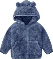 [Flygo] Girls Boys Fleece Hooded Jacket Unisex Toddler Sweatshirt Bear Ear Zip Up Sweater Outwear Hoodie