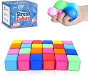 Slow Rise Stress Cube 24 Pack,Gentle Fidget Toys for Anxiety Stress Relief,Cube Stress Ball Toys,Dough Squishies Cube,Fidgets for Classroom Prize Box Toys