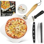Aluminum Pizza Spatula Set,12x14 Inch Metal Pizza Peel with Foldable Wooden Handle with 14" Rocker Cutter,Pizza Server (Silver)