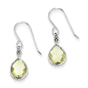 Sterling Silver Rhodium Plated Dia. Lemon Quartz Teardrop Earrings
