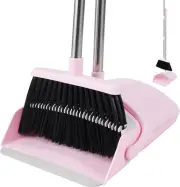 Broom and Dustpan Set, 52” Long Adjustable Handle Broom with Dustpan Combo Set w