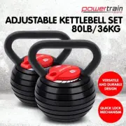 2x Powertrain Adjustable Kettlebells Weights Dumbbell 18kg