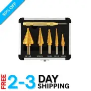Complete 5-Piece Step Drill Bit Set with Precision Center Punch - HSS & Titanium