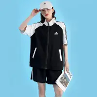 在飛比找Yahoo!奇摩拍賣優惠-Adidas 阿迪短袖套裝 女生外套 女T恤衫 半袖立領T恤