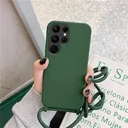 [UEEBAI] Crossbody Lanyard Phone case for Samsung Galaxy S22 Ultra 5G, Silicone Phone Cover with Adjustable Necklace Strap Soft Belt Neck Cord Lanyard Shockproof Protective Case - Deep Green