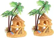 MERRYHAPY Simulated Coconut Tree Aquarium Landscape Decoration Miniature Resin Mongolian Building for Fish Tank Natural Colors Blend Elegant Design House Aquarium Ornament