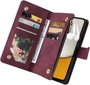 Wallet Case for Samsung Galaxy A73 5G Red Case Wallet for Women and Men with Card Holder, Zipper Magnetic Flip PU Leather Phone Case for Samsung Galaxy A73 5G