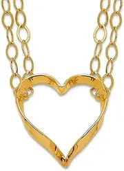 [JewelryWeb] 14k Yellow Gold Twisted Polished Adjustable Double Strand Love Heart Pendant Ne 41 Centimeters Spring-Ring 11x12mm-Strand Necklace for Women