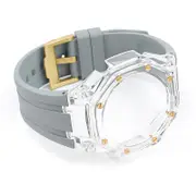 For G-Shock GAB2100/GA2100 Viton Rubber Strap With Case Silver/Gold Buckle Light Gray 2