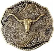 [Longcreek] Longhorn Bull Belt Buckle for Men - Western Cowboy Style, Filigree Design, Punk Bull Head - Best Man and Wedding Gift