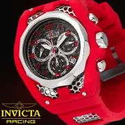 Invicta RACING Black/Silver Chronograph Dial 54mm Red Silicone Strap Men's Watch