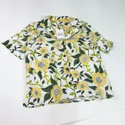 Barbour. Blouse Womens 8 Yellow & Green Floral Print Linen Blend Bloomfield Shir