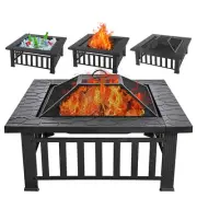 Panovue Multifunctional Fire Pit Table 32 inch Square Metal Firepit Stove Bac...