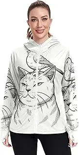 [RPLIFE] Angry Cat with Canary on Head Sun Jacket for Women Uv Protection, Upf 50+ Zip up Outdoor Shirt, (S-XXL)