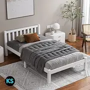 ALFORDSON King Single Bed Frame Wooden Bed Base with Timber Slats, Solid Pine Wood Mattress Base Platform Support, Bed Foundation with Storage Space, Home Bedroom Furniture (Fenella Series in White)