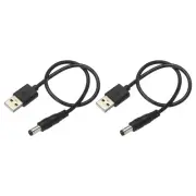 2 Pcs USB to DC Power Cable 0.3 M USB to DC 5.5mm x 2.5mm Power Cord Black
