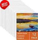 Canvas Panels, 12 Pack, 20x25cm, Pre-Stretched, Cotton, Acrylic, Oil