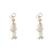 2x LVD Hanging Keyring Bag Hanger w/ Beads/Tassel Design Accessory 17cm Ivory