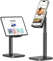 Nulaxy Tablet Stand, Cell Phone Stand, Adjustable Tablet Holder with Anti-Slip Silicone Pad fits 4-10" Tablets & Smartphones for iPad, iPhone, Kindle, Galaxy S9/S9 Plus, E-Readers - Black