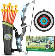 Kids Bow and Arrow Set with LED Light-Up Archery Toys - Ages 4-12 - 10 Suction Cup Arrows, Target, Quiver