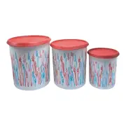 Tupperware Canisters Set of 3 4. 4L, 3.1L & 1.3L Wheat Print A C D Red Seals