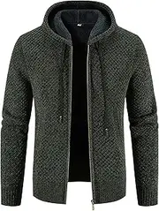 [SWJGLITTR] Mens Hoodies Full Zip Knit Cardigan Slim Fit Hood Zipper Cardigans Hooded Drawstring Men Knitted Jackets, Green, Large