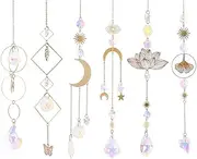6 Pcs Crystal Suncatchers, Rainbow Pendant Crystal Prism Suncatcher, Hanging Sun Catchers Decorations for Window Bedroom Home Garden, Gold