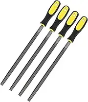 uxcell 4-Pack Triangular Metal File 10 Inch, High Carbon Steel File Diamond File Hand File W PVC Grip Handle for Wood/Metal/Ceramic/Glass/Stone/Jewelry/Tile/Model/DIY/Sharpening File