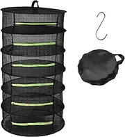 SNOKAY 6-Layer Herb Drying Rack with Green Zippers and Bonus Hook, Collapsible Mesh Hanging Net for Drying Food, Herbs, Flowers, Buds, Fish, Vegetables