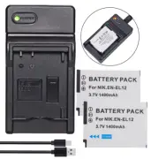 2x Battery +Charger For EN-EL12 Nikon Coolpix S31 P300 P310 P330 P340 A900 W300