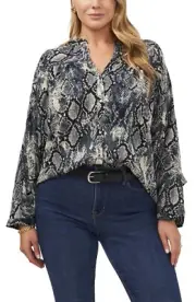 Vince Camuto Batwing Top Women's Plus Size 2X Vintage Blue Snake Print