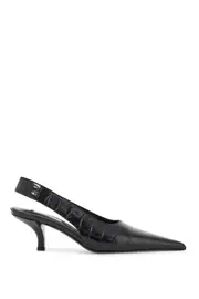 [TOTEME] TOTEME black calfskin crocodile effect slingback pump 40 Black