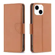 For iPhone 15 Case, Lychee PU Leather Wallet Cover, Brown