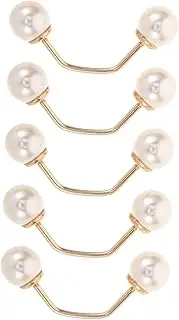 YOSADIER 5pcs Vintage Metal Artificial Pearl Brooch Buttons: Anti-Exposure Hidden Safety Clasps for Women - Apparel Decoration Crafting Accessories