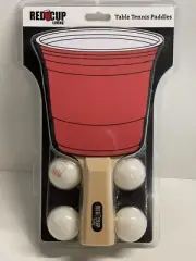 Red Solo Cup Ping Pong Paddle And Ball Set. 2 Paddles 4 Balls.