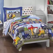 Trucks Tractors Cars Boys 5-Piece Bedding Comforter Sheet Set, Twin Blue Red ...