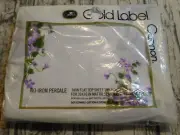 VTG CANNON FLAT SHEET NOS GOLD LABEL TWIN PURPLE VIOLET FLOWERS ON WHITE
