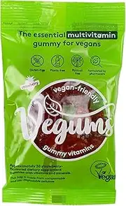 Vegums | The Multivitamin for Vegans | 30 Strawberry-Flavoured Dietary Supplement Multivitamin Gummies for Kids and Adults | Contains Vitamin B12, B6 and More | Suitable for Vegans and Vegetarians