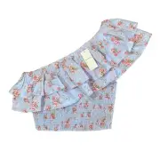 Abercrombie & Fitch Asymmetrical Ruffle 1 Shoulder Top Light Blue Floral Medium