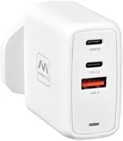 Super-Fast USB Charging Plug with Single Type A and Two Type C Charging Ports, 67 Watts, White