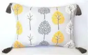 Tree Print Cushion Cover Grey Gold White Charcoal Tassels Sofa Throw Pillow Case