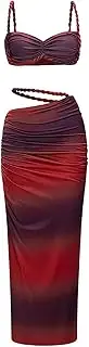 [longlugoo] Women's Two Piece Skirt Sets Summer Beach Sexy Ruched Backless Cami Top And Cut Out Skirt Night Out Dress