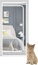 Reinforced Cat Screen Door Fits Door Size 110cm x 220cm, Heavy Duty Pets Proof Screen Door with Zipper, Prevent Dogs Cats Running Out from Home, White…