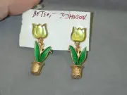 Betsey Johnson Yellow Tulip Flower Pierced Earrings NWT