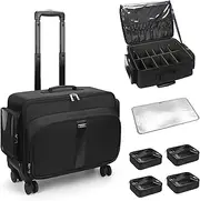 [Ethereal] Large Rolling Makeup Case，Professional Makeup Artist Bag with 4 Small Bag Makeup Case, Adjustable Dividers, Portable Travel Supply Station for Cosmetics Storage Organizer Trolley Suitcase Makeup Cart