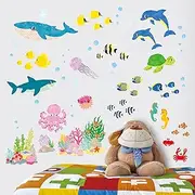 [DECOWALL] DS4-2014S Under The Sea Kids Wall Stickers Decals Peel and Stick Removable for Nursery Bedroom Living Room Art murals Decorations